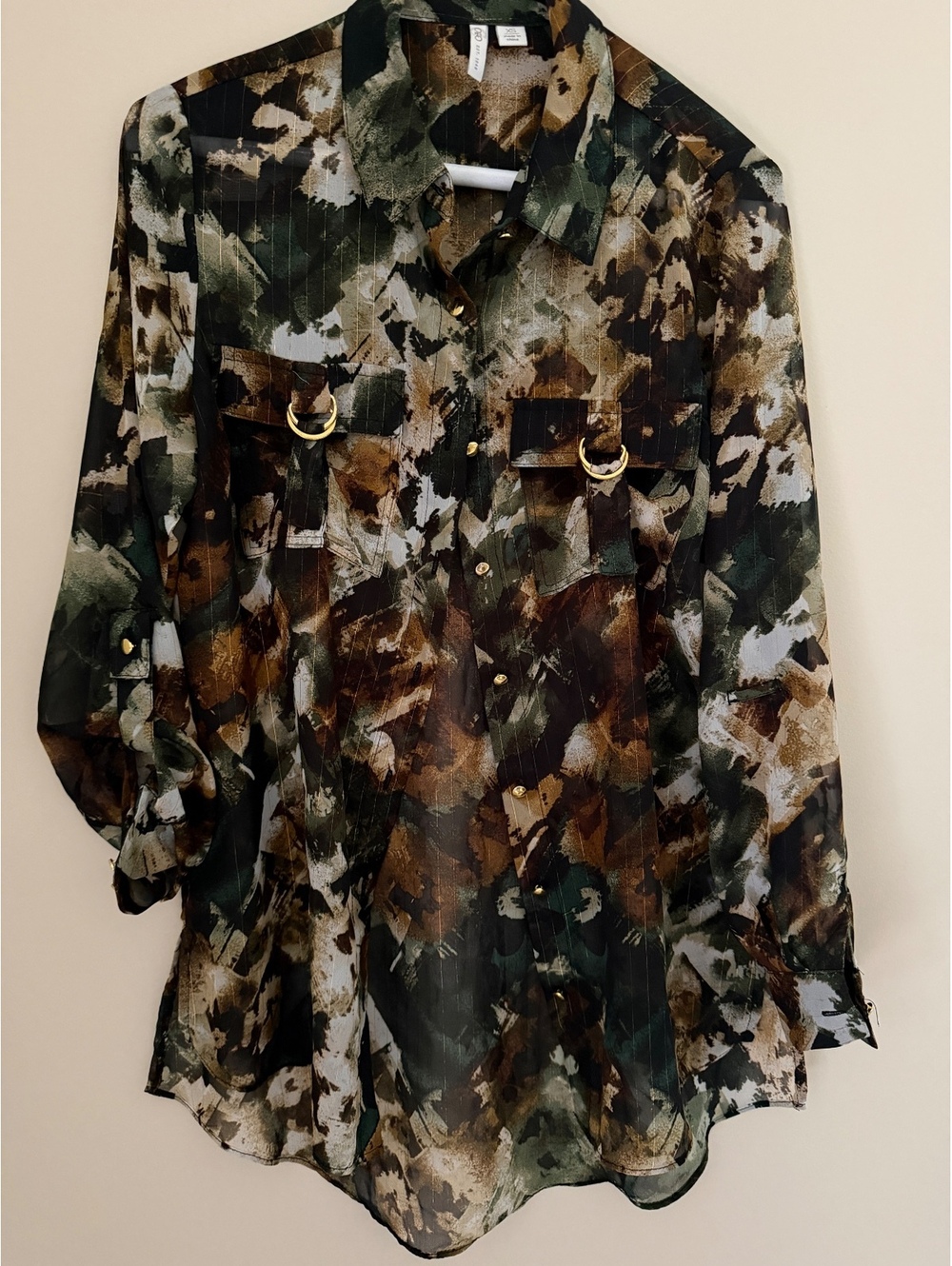 XS/S long button-down blouse, EUC, Cato